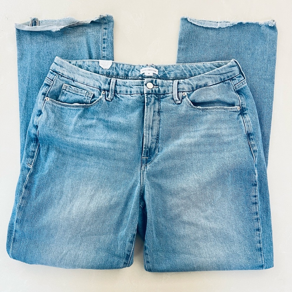 Good American Good Curve Distressed High Rise Flare Jeans 16